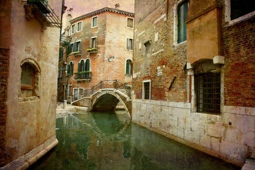 Artistic work of my own in retro style - Postcard from Italy. - Ponte Storico - Venice.