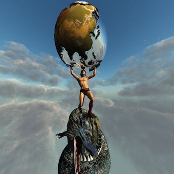 Atlas holds the Earth after he slays the dragon representing the peace and unity in this part of the world.