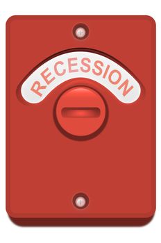 Illustration of a red toilet door lock with the 'recession' position showing. White background.