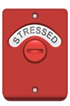Illustration of a red toilet door turning lock with the 'stressed' word position showing. White background.