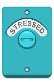 Illustration of a blue toilet door turning lock with the 'stressed' word position showing. White background.