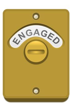 Illustration of a toilet door lock with the 'engaged' position showing. White background.