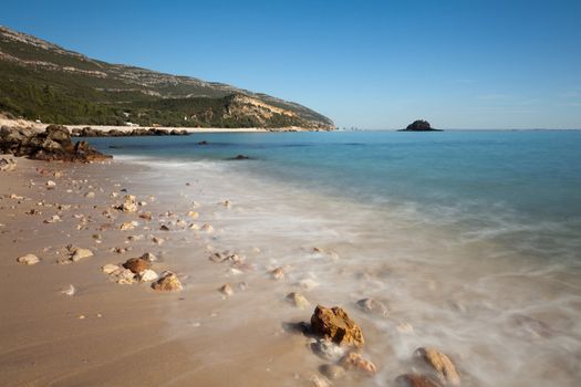 Beach with awesome rocks. Natural Park of Arrabida.