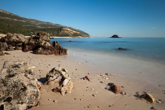 Beach with awesome rocks. Natural Park of Arrabida.