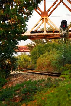 Railroad under railway bridge in Belgrade by Sava river