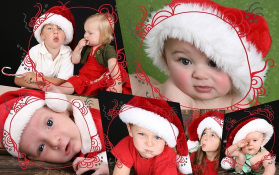 Collage of children christmas images and scroll patter.  Images and Patterns belong to photographer.