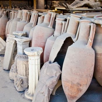 2200 years old amphoras for whine, Pompei site, Italy