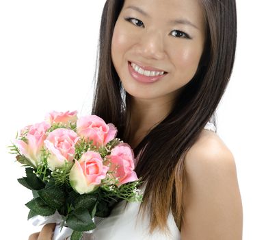 Beautiful Asian bride isolated on white background