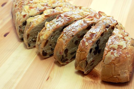 sweet sliced bread with raisins and almonds