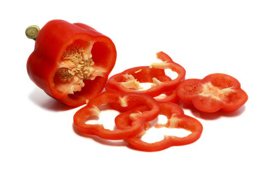 red sweet cut pepper on white background
