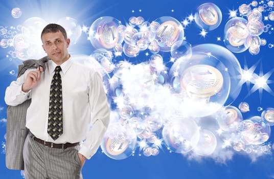 Pink dreams in soap bubbles about riches and financial profit