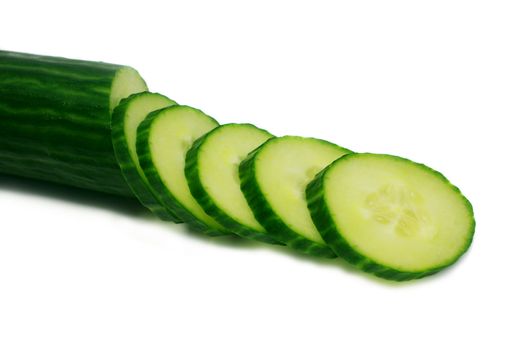 sliced fresh cucumber isolated on white background