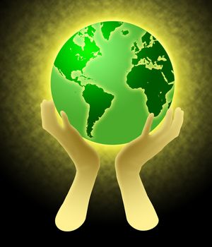 Two Hands Holding Glowing World Globe Illustration