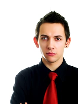 Young businessman thinking  on a white background