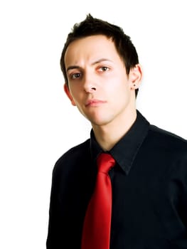 Young businessman thinking,  on a white background