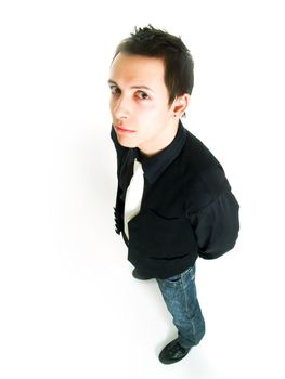 Young businessman smiling, on a white background