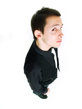 Young businessman smiling, on a white background