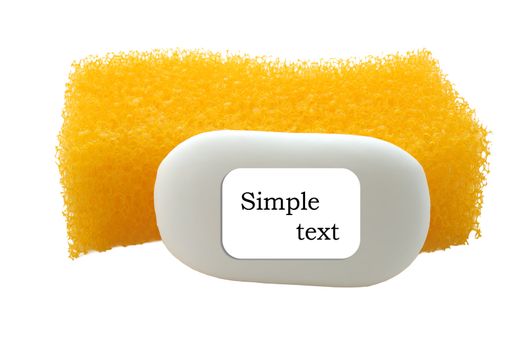 Orange sponge and white scented soap. Bath collection. With blank place for logo. 