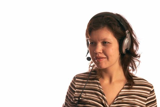 The musical girl with headphones, on a white background