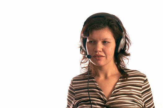 The musical girl with headphones, on a white background