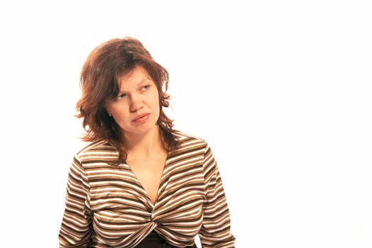 The girl in a striped jacket on a white background