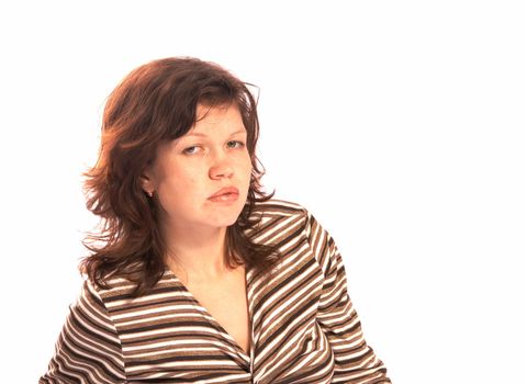 The girl in a striped jacket on a white background