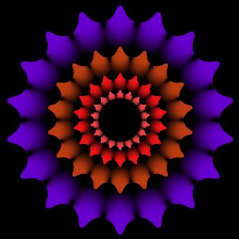 An abstract fractal done in shades of orange and purple in concentric circles.