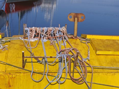 A yellow boat near St-Malo, with some details, Brittany, North France.