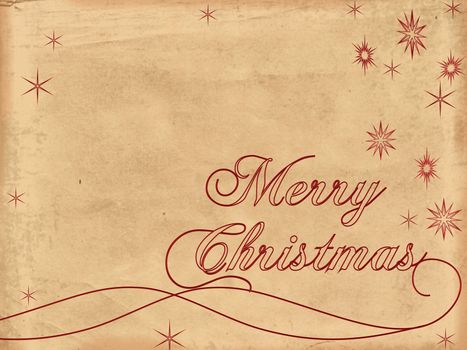 red text with words Merry Christmas and snowflakes over old paper
