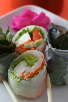 Sushi rolls in platter.