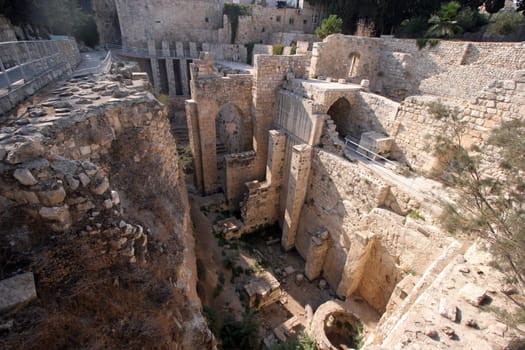 Ancient ruins of pools in the Muslim Quarter of Jerusalem