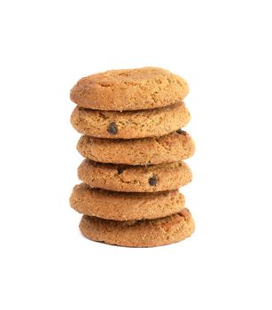 Stack of oatmeal cookies standing on white background