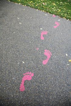 Autumn walk in wet pink paint