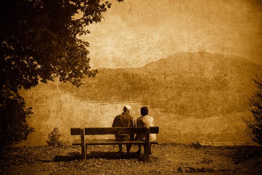 My grandmother and grandfather by the lake -  Cross processed.