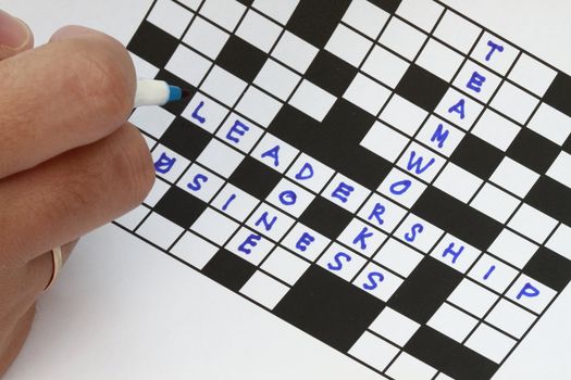 Close up shot of Crossword Puzzle with theme in bussiness and management.