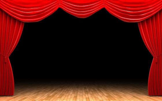 Red velvet curtain opening scene