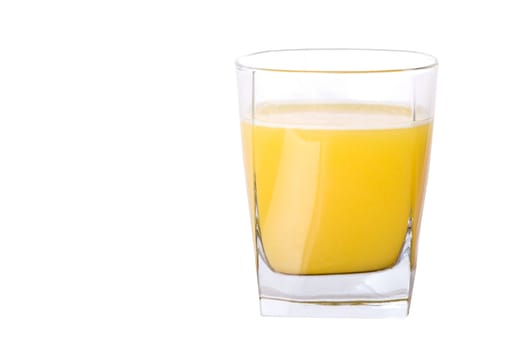 A small glass of orange juice, isolated on white