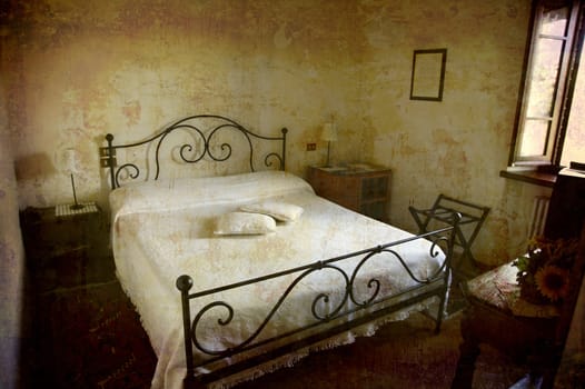 Artistic work of my own in retro style - Postcard from Italy. - Tiny hotel room Umbria.
