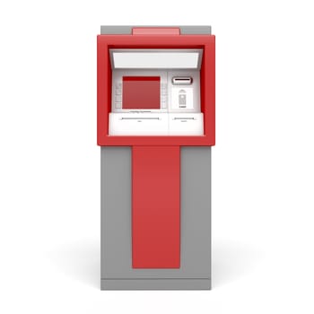 3d illustration of ATM on white background. Front view.