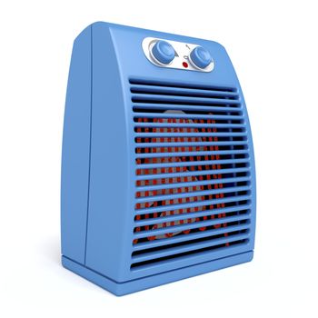 Blue electric heater on white background