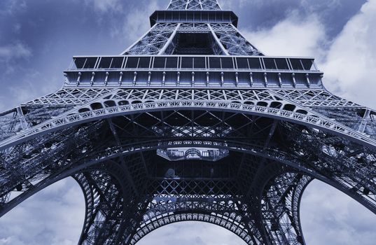 Detail of the Eiffel Tower - Paris, France. Built  (1887 - 89)for the Universal Exhibition in celebration of the French Revolution.