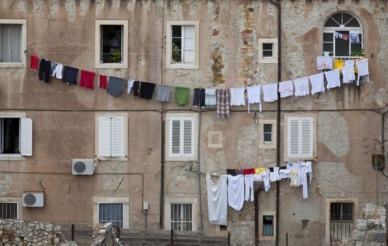 Chlotheslines seen from the town wall - washing day Dubrovnik, Croatia.