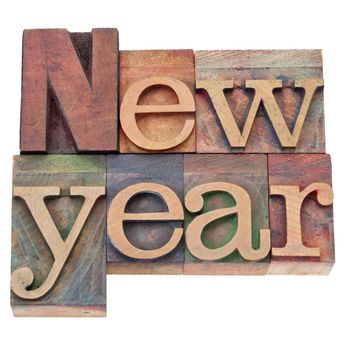 New Year  - isolated text in vintage wood letterpress printing blocks