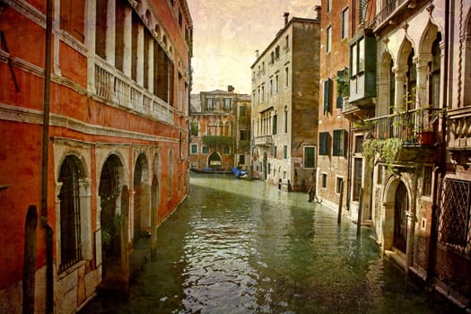 Artistic work of my own in retro style - Postcard from Italy. - Idylic canal Venice.