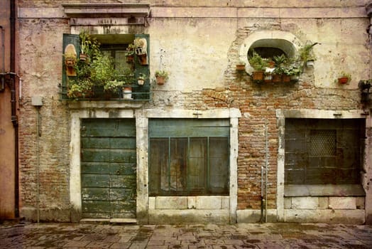 Artistic work of my own in retro style - Postcard from Italy. - Urban decay - Venice.