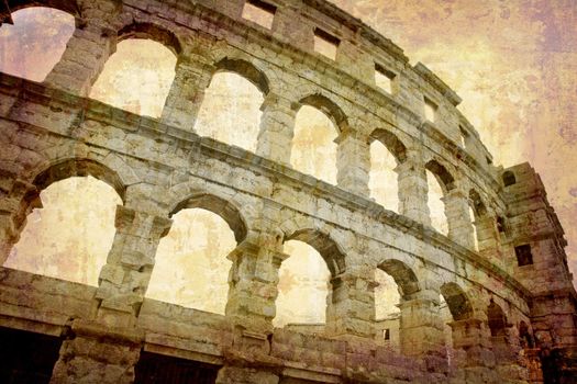 Postcard from Croatia -  artistic work of my own - Coliseum, Pula, Croatia.