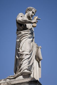 Statue of Saint Peter made by the Venetian sculptor Giuseppe De Fabris 1840. The key in the right hand is a symbol of power. It can be seen to the left outside the Sant Peters Basilica in Rome.