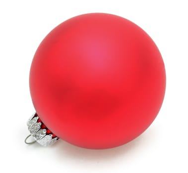 Image of a red Cristmas ball against a white background.