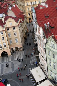 Street and houses in Praha the top view