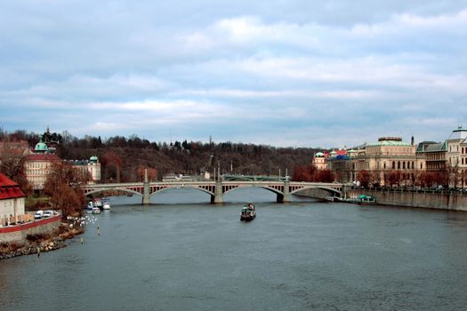 The beautiful bridge crossing the wide river